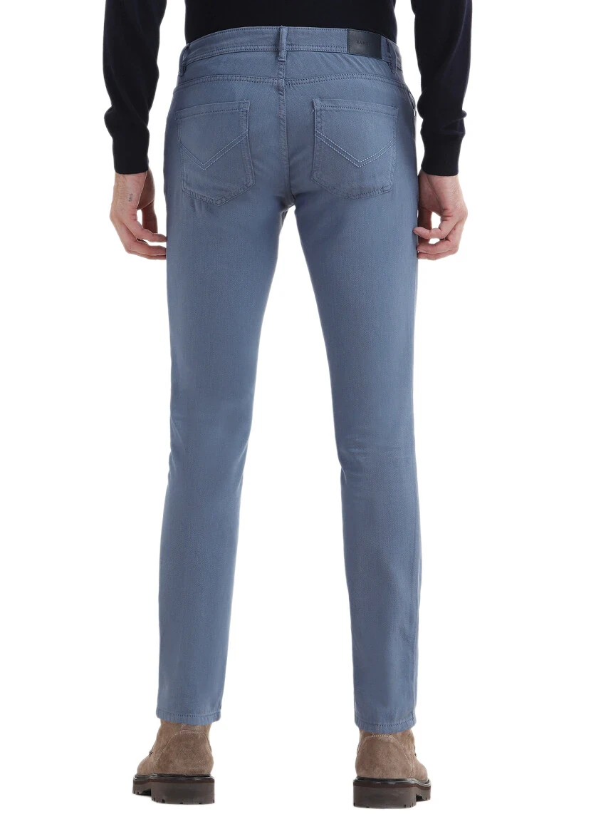 İndigo Desenli Dokuma Slim Fit Casual Pamuk Karışımlı Pantolon - 5