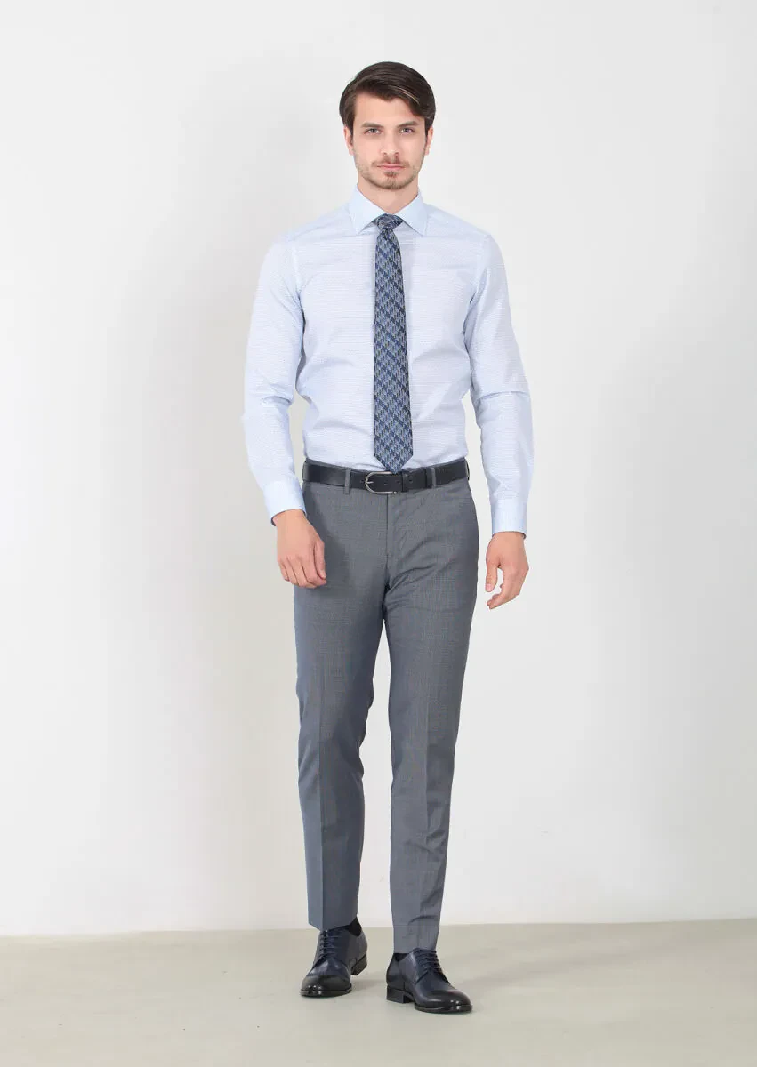 İndigo Desenli Kumaş Modern Fit Klasik Yün Karışımlı Pantolon - 1