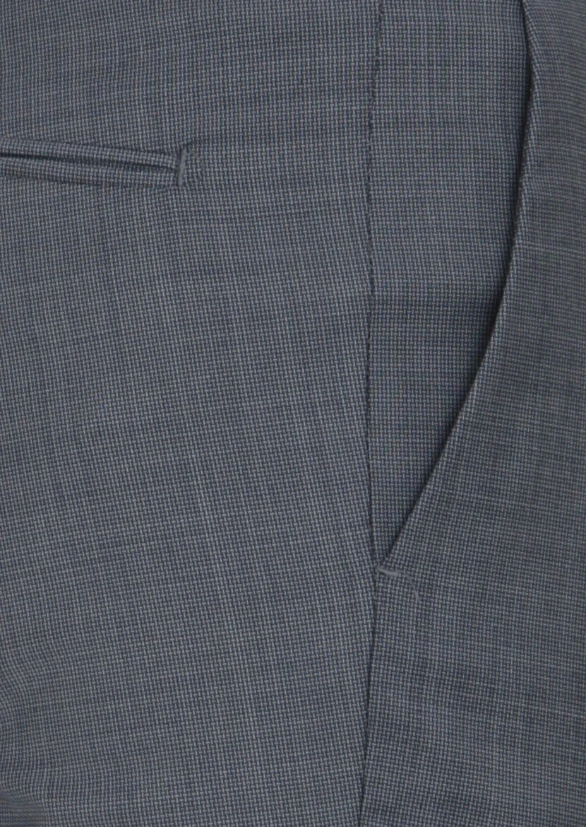 İndigo Desenli Kumaş Modern Fit Klasik Yün Karışımlı Pantolon - 3