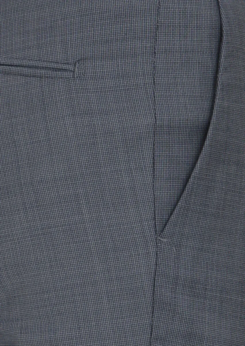 İndigo Desenli Kumaş Modern Fit Klasik Yün Karışımlı Pantolon - 3