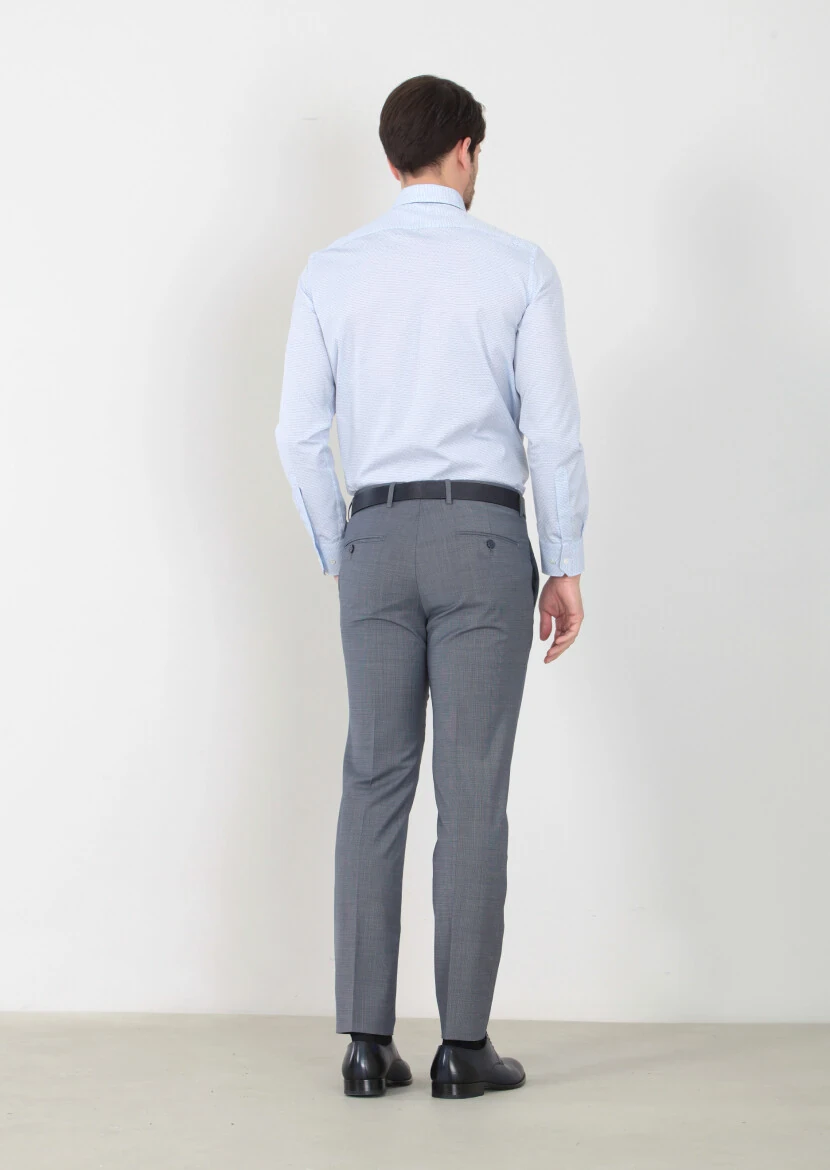 İndigo Desenli Kumaş Modern Fit Klasik Yün Karışımlı Pantolon - 4