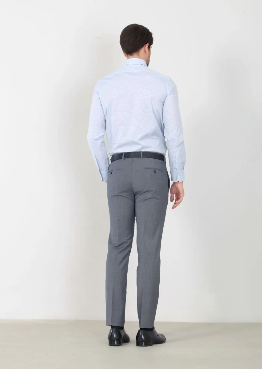İndigo Desenli Kumaş Modern Fit Klasik Yün Karışımlı Pantolon - 4