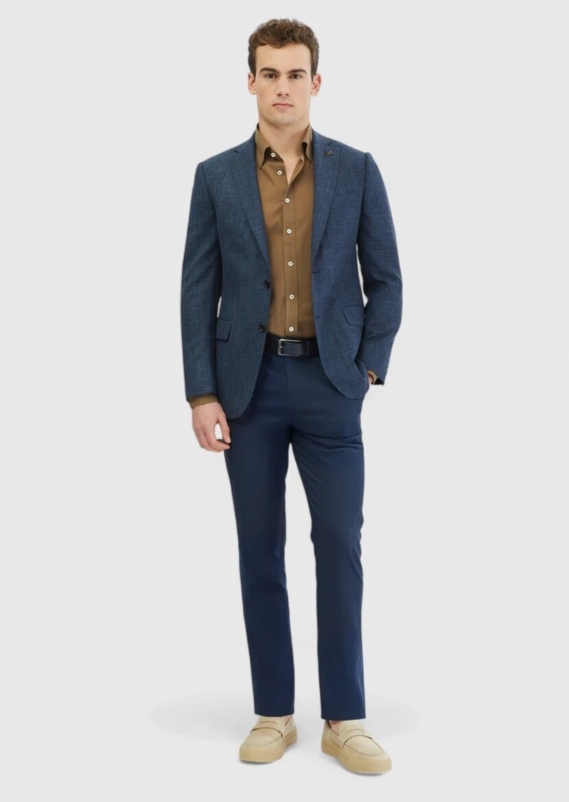 İndigo Desenli Regular Fit İpek Karışımlı Ceket - RAMSEY