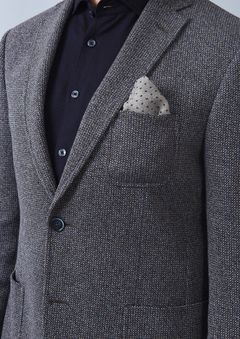 İndigo Desenli Zeroweight Slim Fit %100 Pamuk Örme Ceket - 2