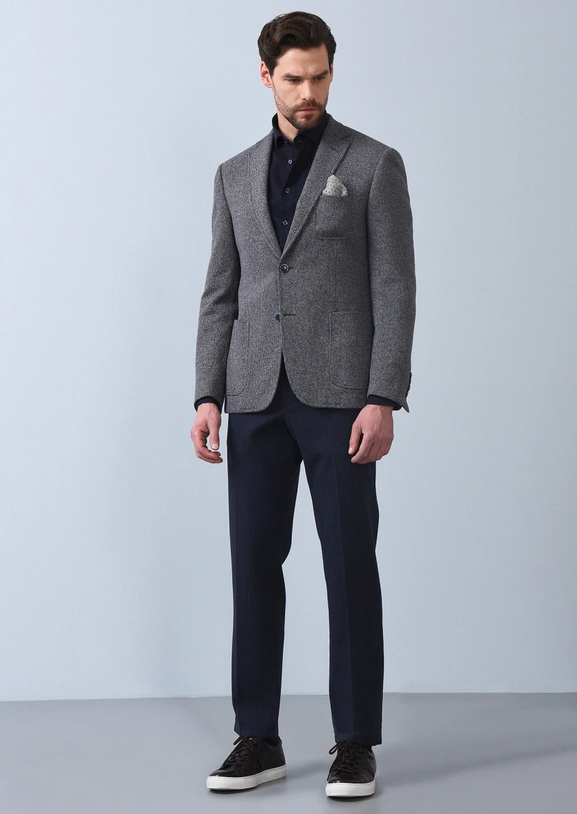 İndigo Desenli Zeroweight Slim Fit %100 Pamuk Örme Ceket - 4