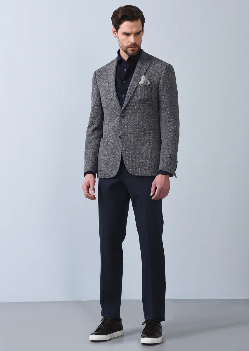 İndigo Desenli Zeroweight Slim Fit %100 Pamuk Örme Ceket - 4