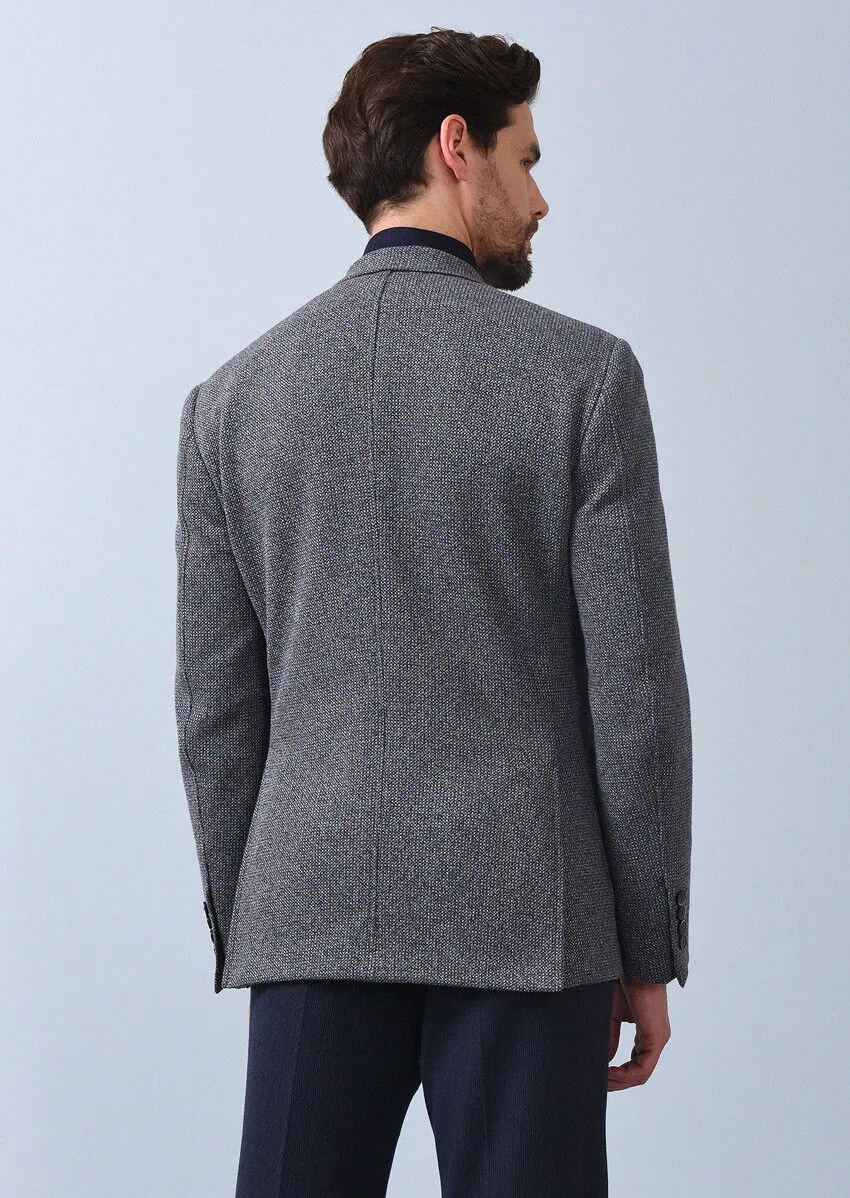 İndigo Desenli Zeroweight Slim Fit %100 Pamuk Örme Ceket - 5