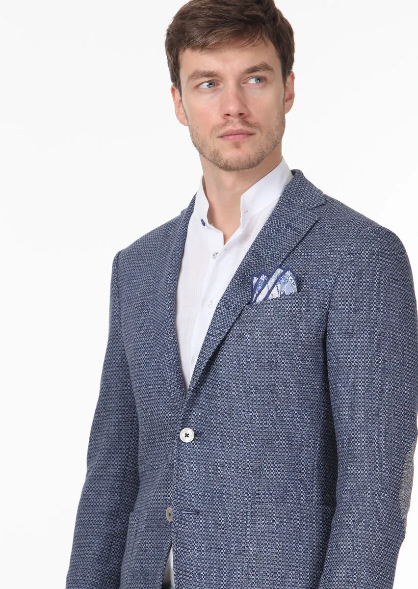 İndigo Desenli Zeroweight Slim Fit Pamuk Karışımlı Örme Ceket - 2