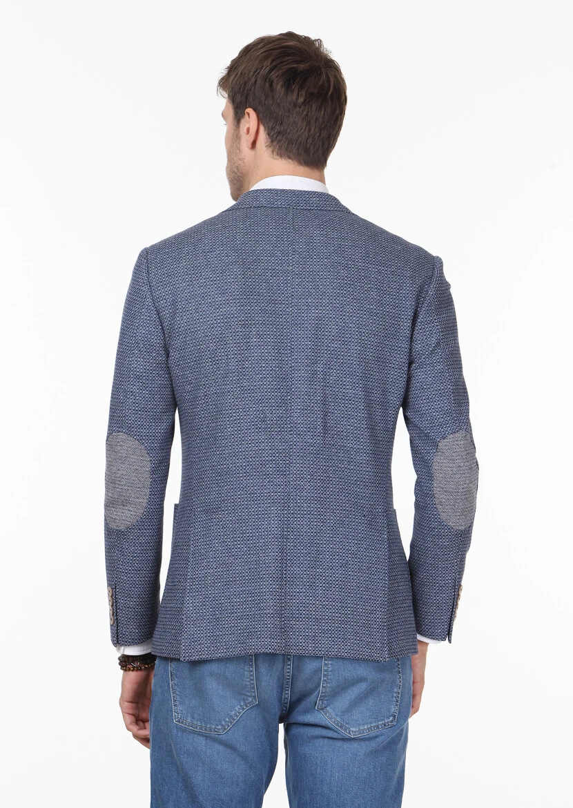 İndigo Desenli Zeroweight Slim Fit Pamuk Karışımlı Örme Ceket - 4
