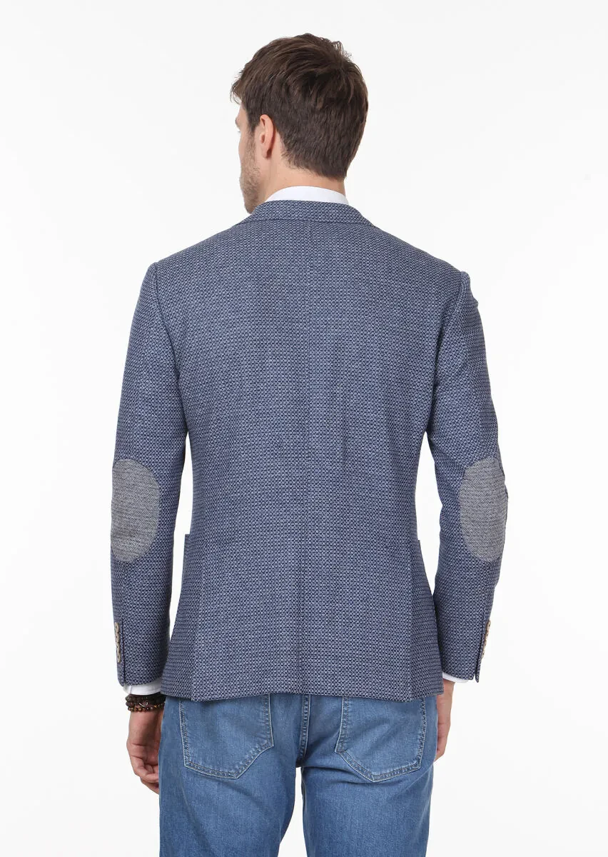 İndigo Desenli Zeroweight Slim Fit Pamuk Karışımlı Örme Ceket - 4