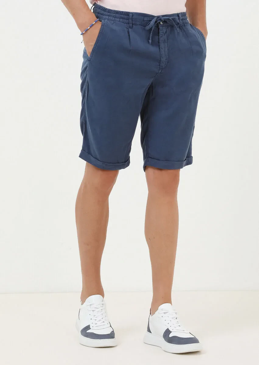 İndigo Düz Dokuma Jogging Fit Casual Bermuda - 3