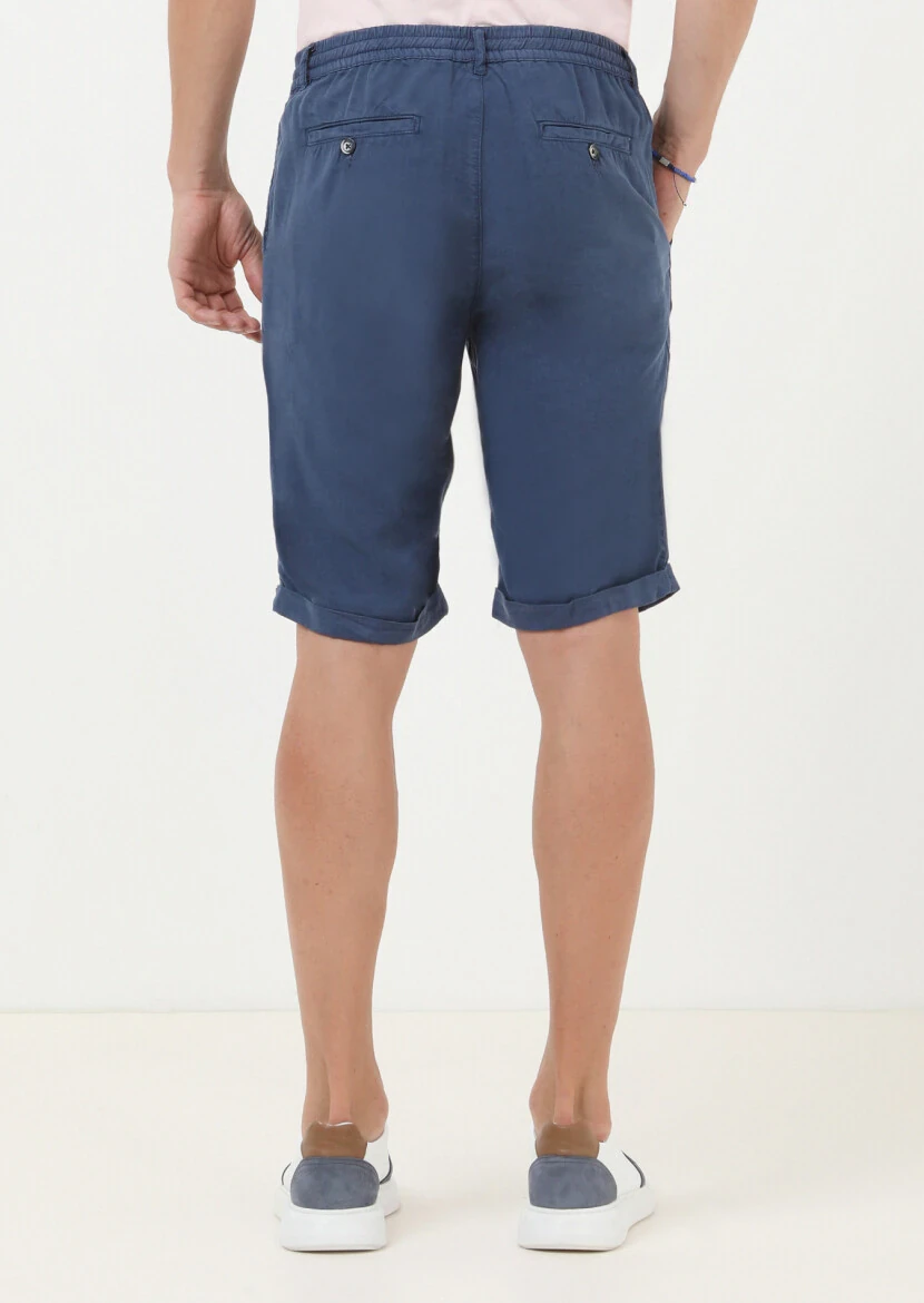 İndigo Düz Dokuma Jogging Fit Casual Bermuda - 4