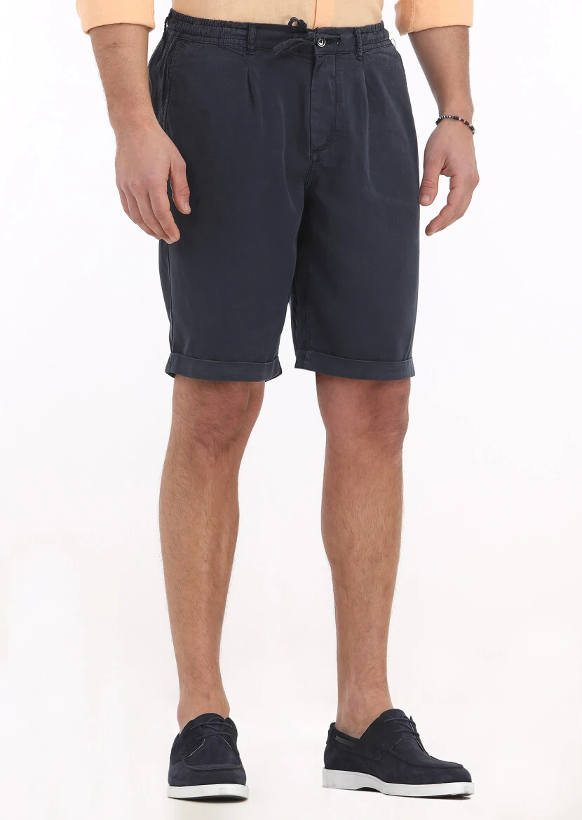 İndigo Düz Dokuma Jogging Fit Casual Bermuda 