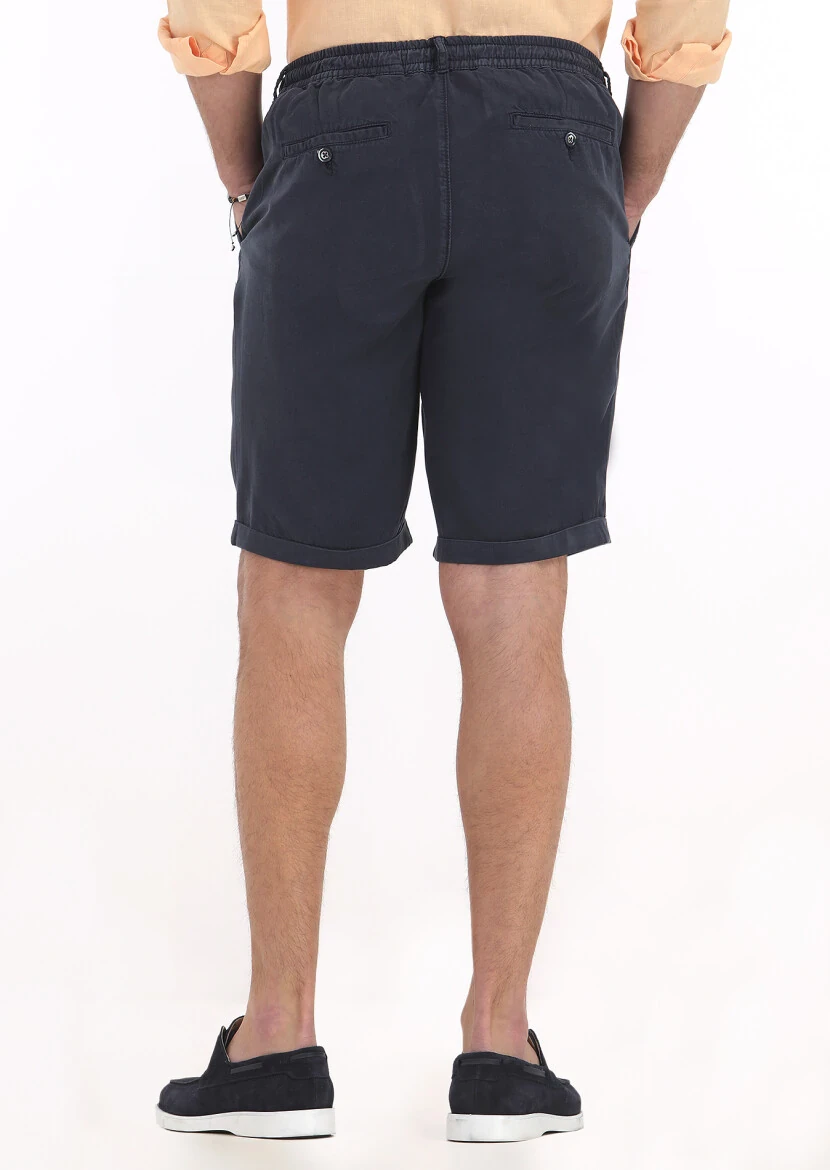 İndigo Düz Dokuma Jogging Fit Casual Bermuda - 4