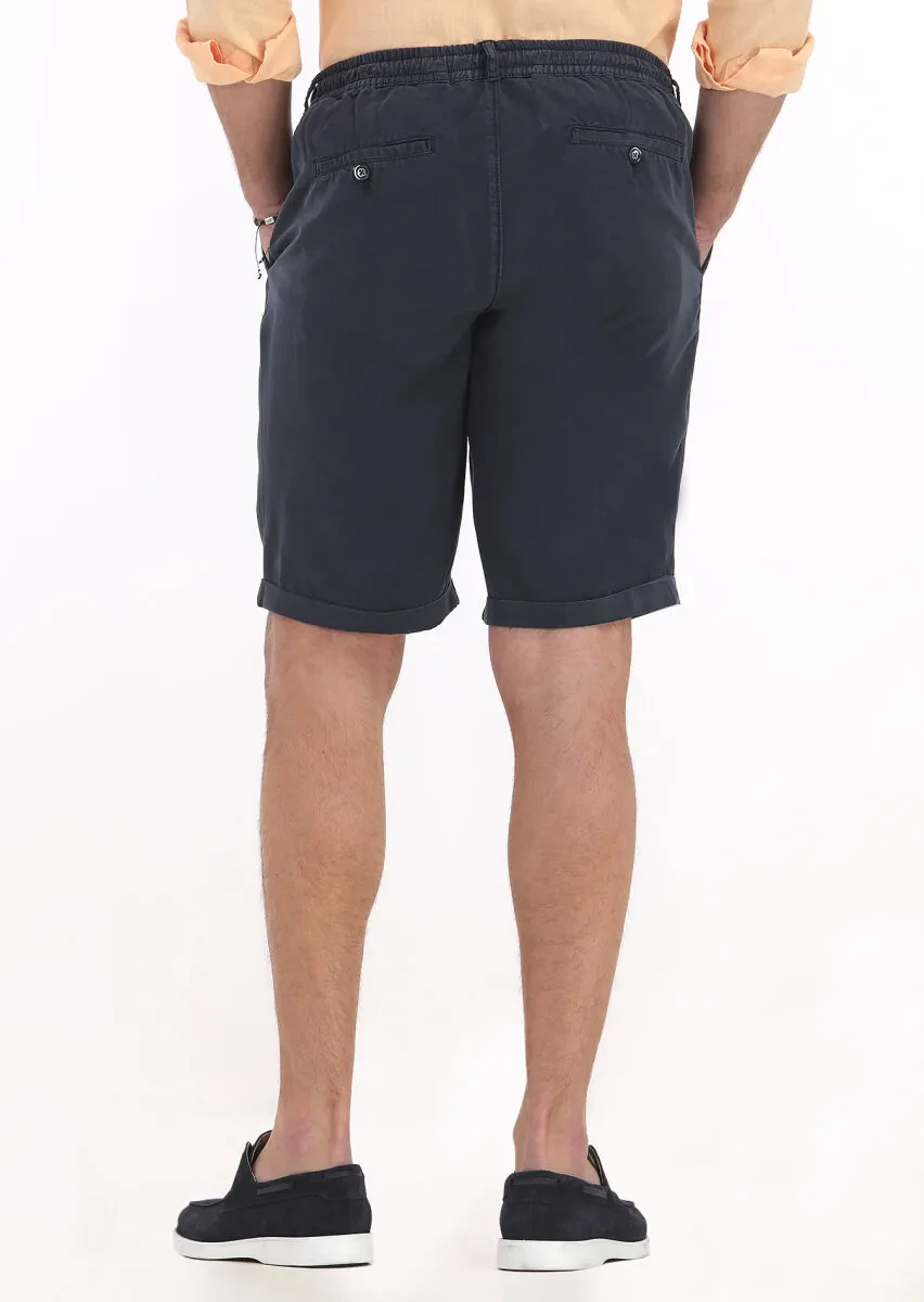 İndigo Düz Dokuma Jogging Fit Casual Bermuda - 4