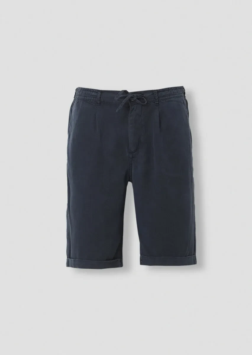 İndigo Düz Dokuma Jogging Fit Casual Bermuda - 5