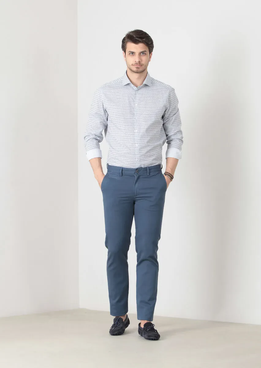 İndigo Düz Dokuma Regular Fit Casual Pamuk Karışımlı Pantolon - 1