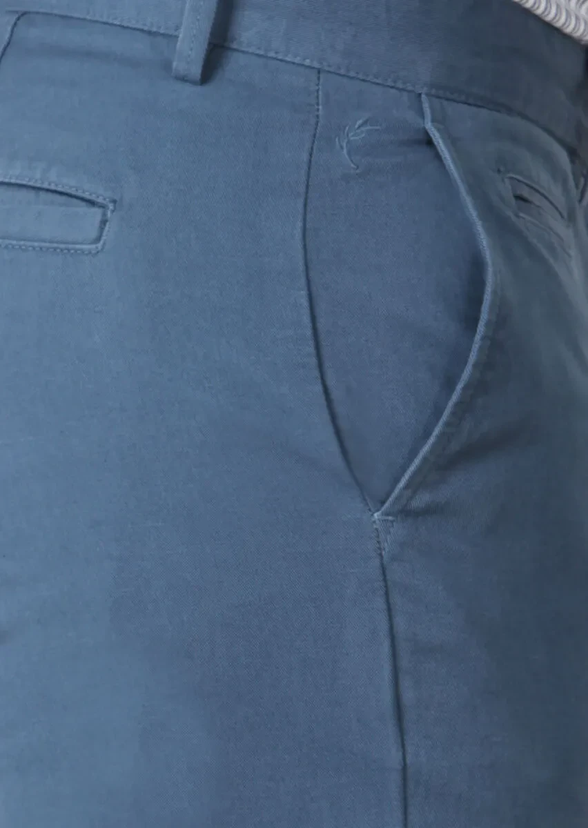 İndigo Düz Dokuma Regular Fit Casual Pamuk Karışımlı Pantolon - 4