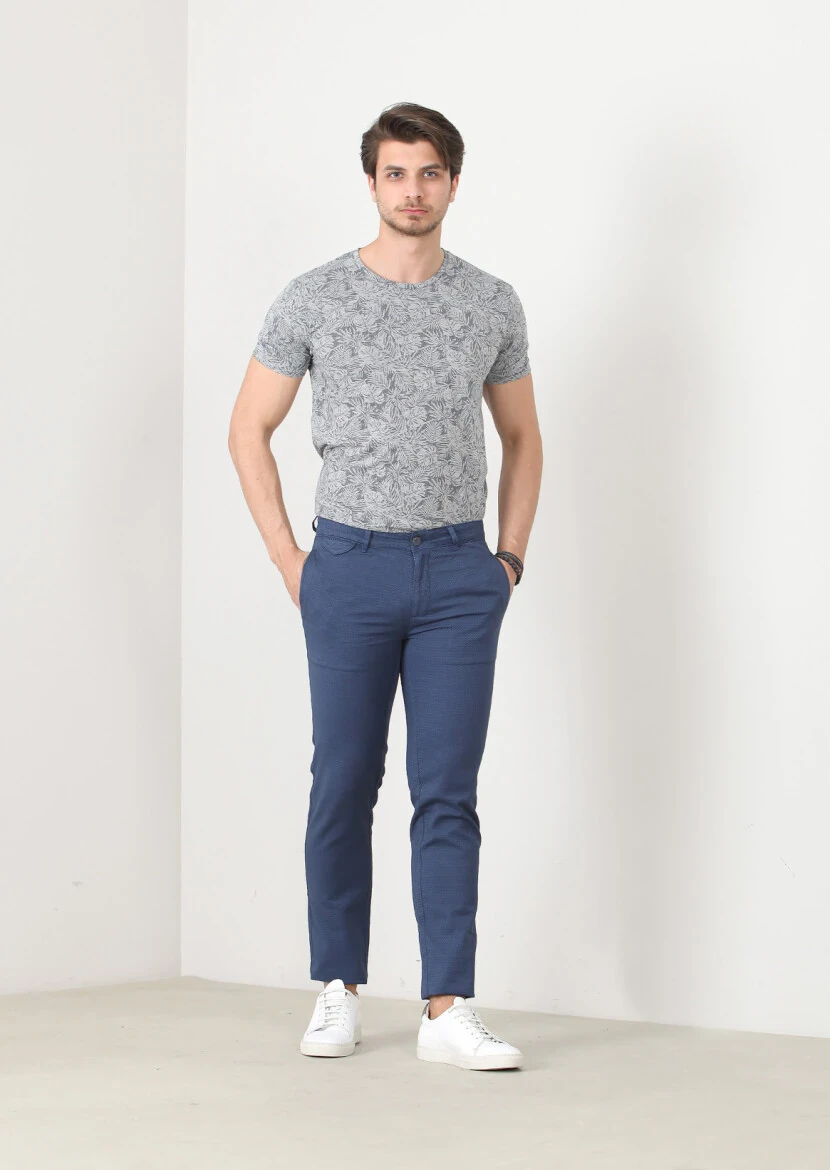 İndigo Düz Dokuma Regular Fit Casual Pamuk Karışımlı Pantolon - 2