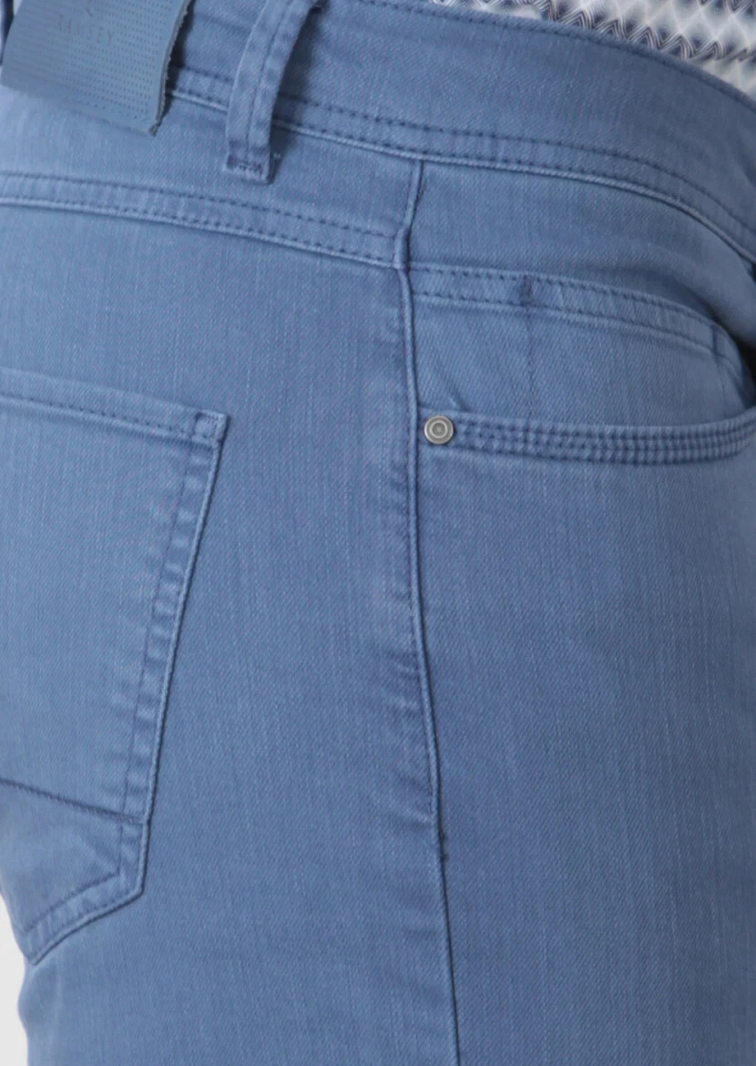 İndigo Düz Dokuma Slim Fit Casual Pamuk Karışımlı Pantolon - 4