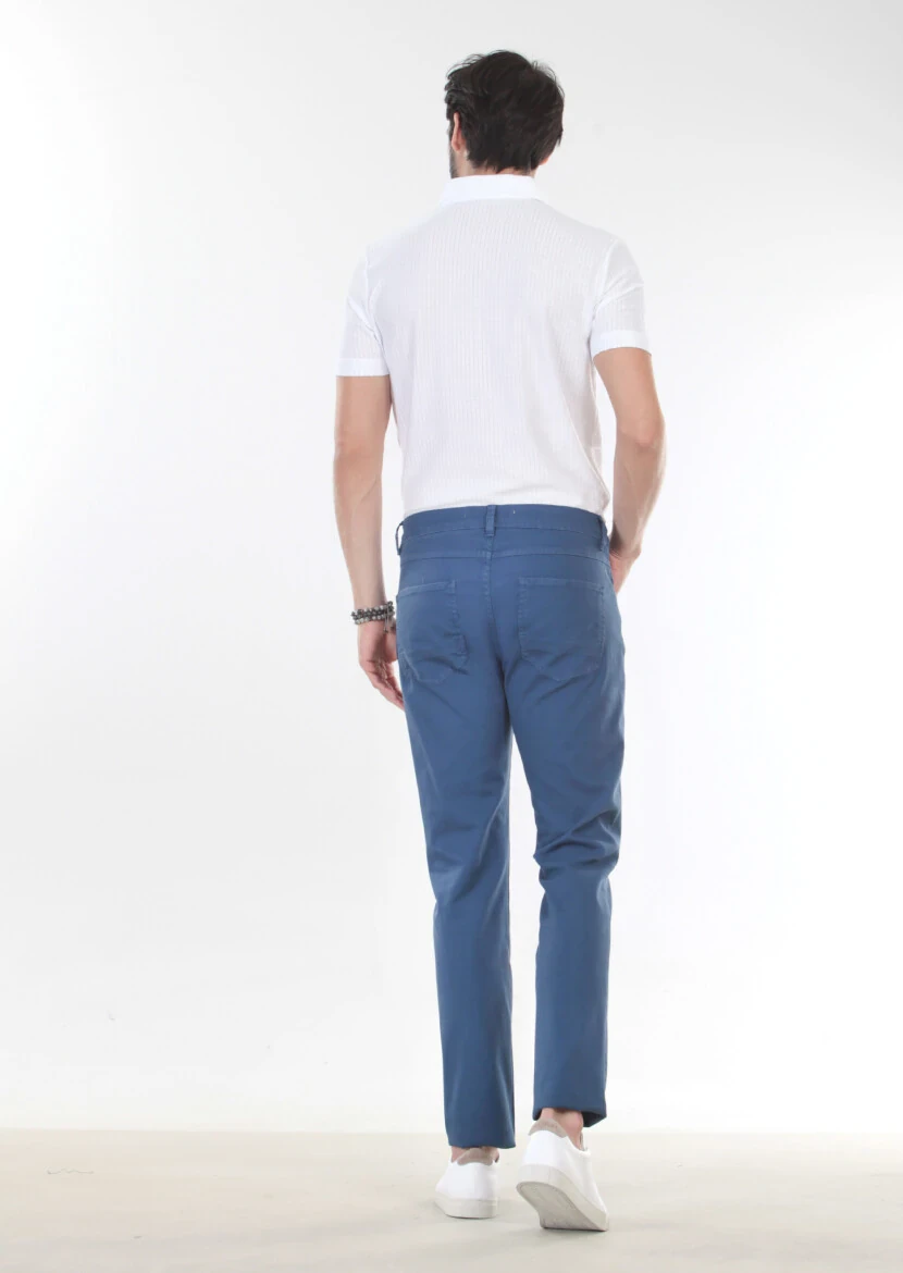 İndigo Düz Dokuma Slim Fit Casual Pamuk Karışımlı Pantolon 