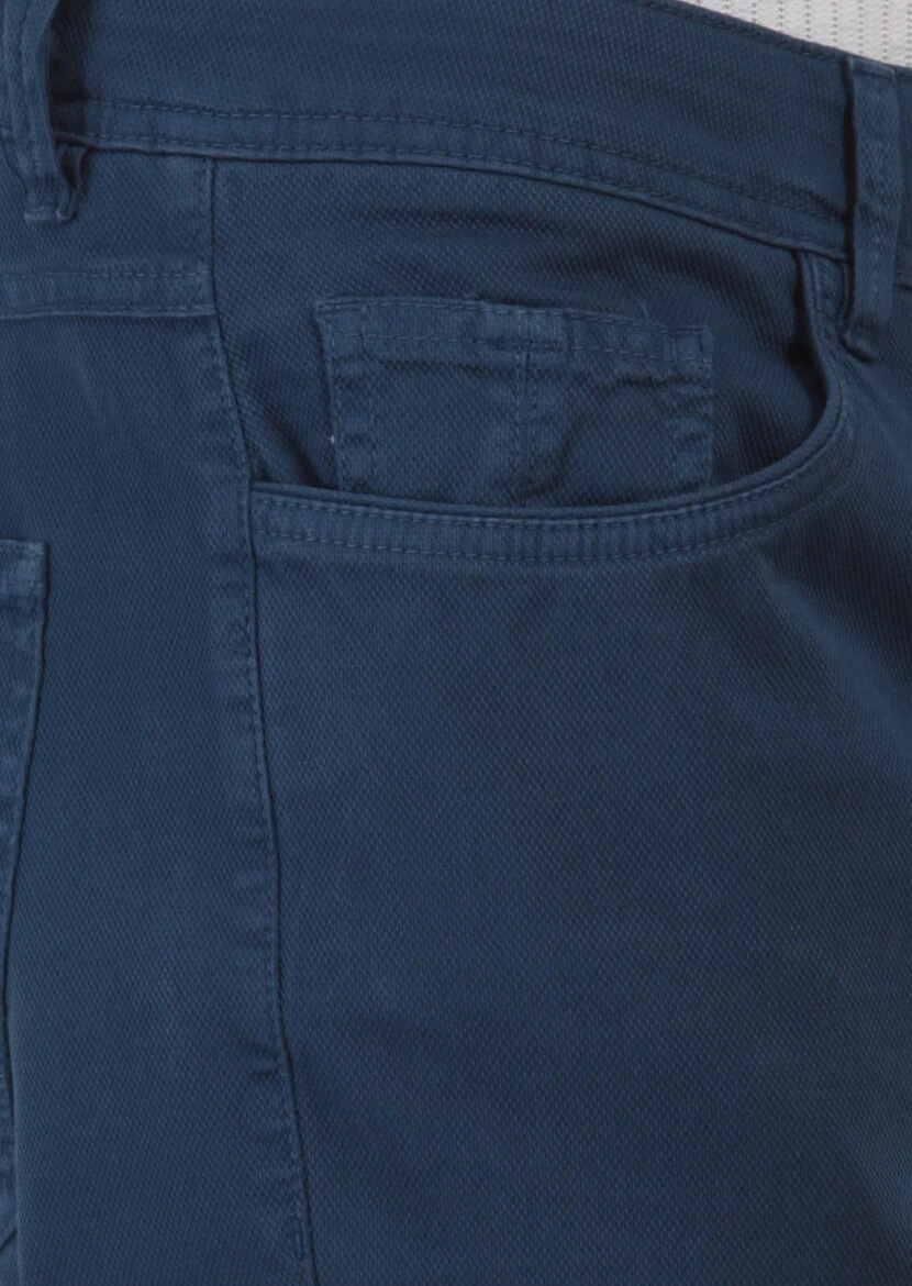 İndigo Düz Dokuma Slim Fit Casual Pamuk Karışımlı Pantolon - 4