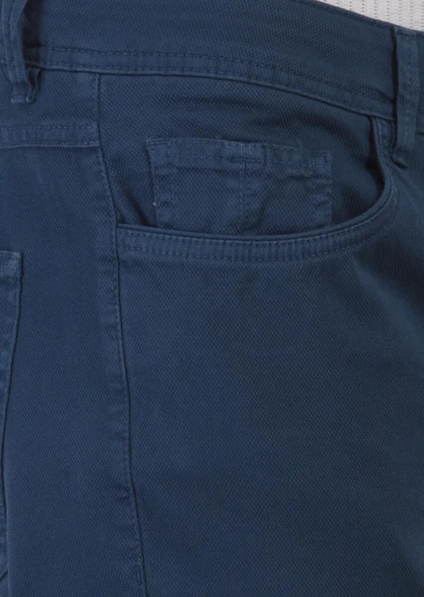 İndigo Düz Dokuma Slim Fit Casual Pamuk Karışımlı Pantolon - 4