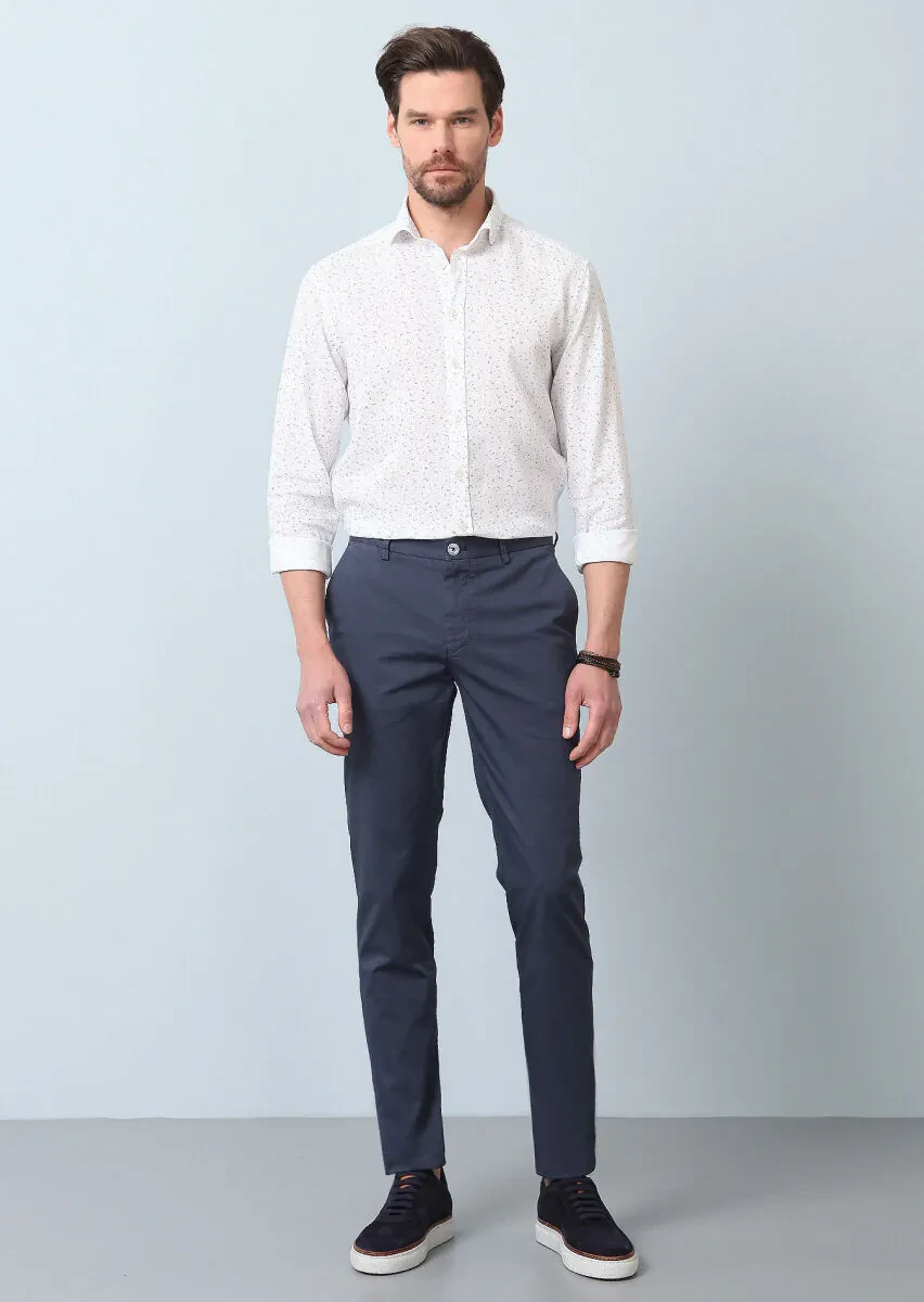 İndigo Düz Dokuma Slim Fit Casual Pamuk Karışımlı Pantolon - 2