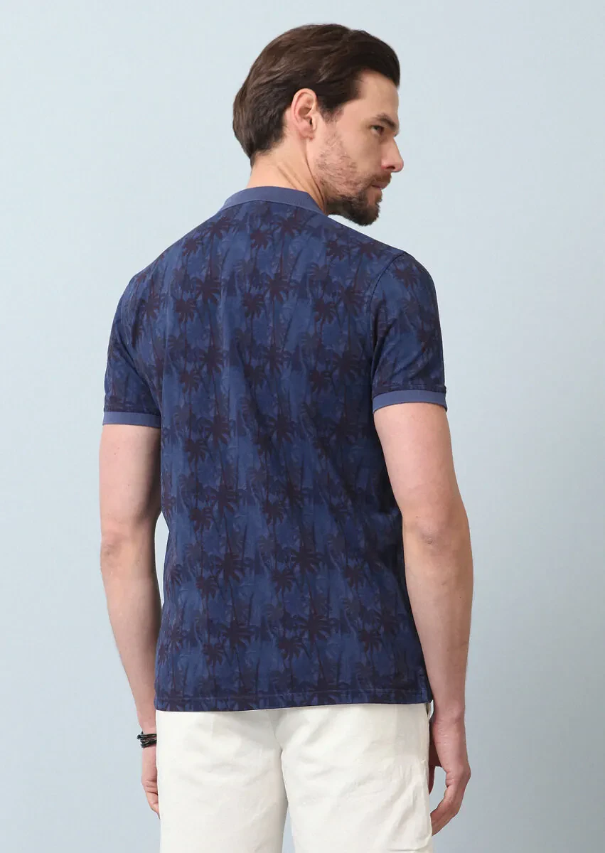 İndigo Düz Polo Yaka %100 Pamuk T-Shirt - 6