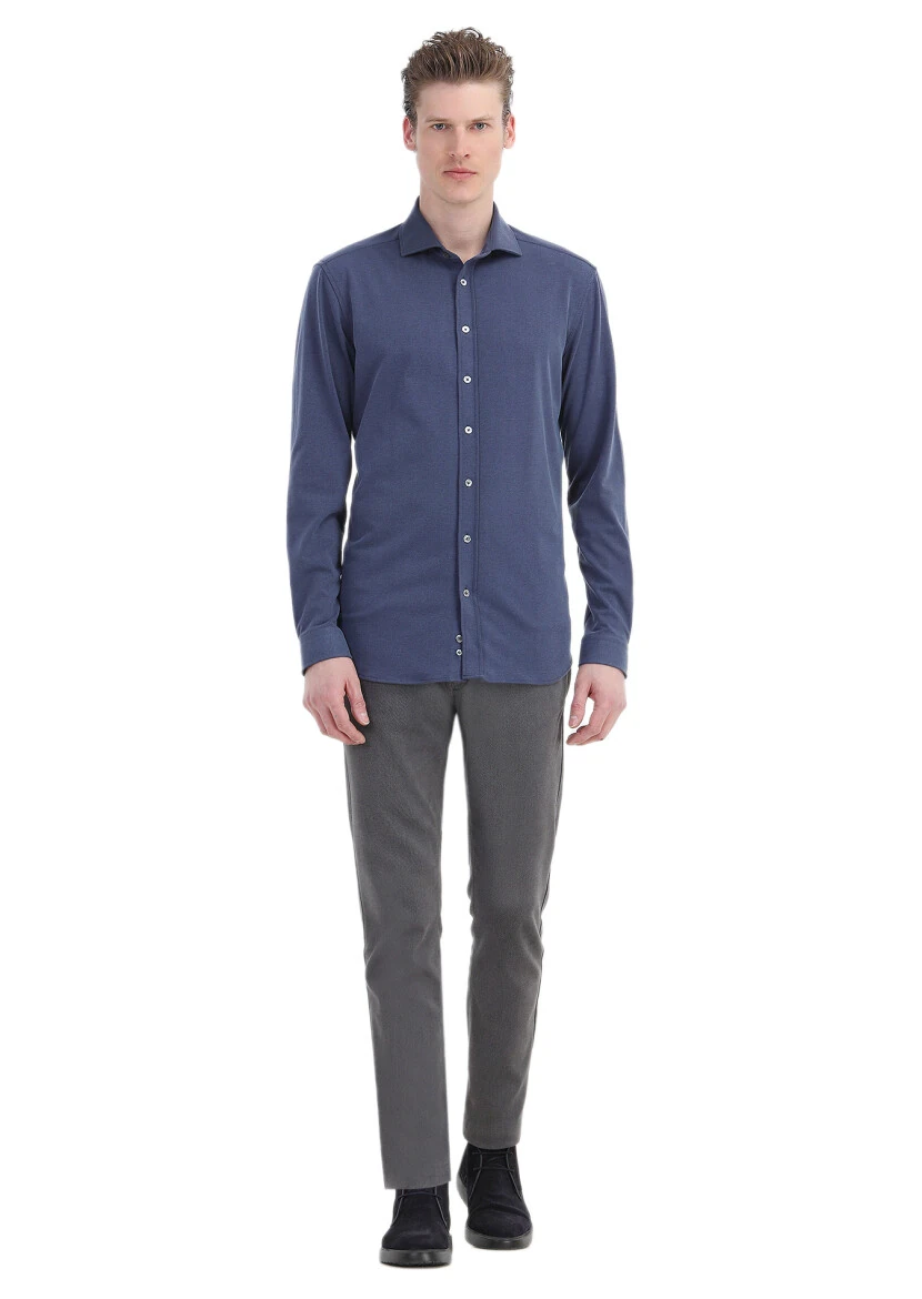 İndigo Düz Regular Fit Dokuma Casual Gömlek 