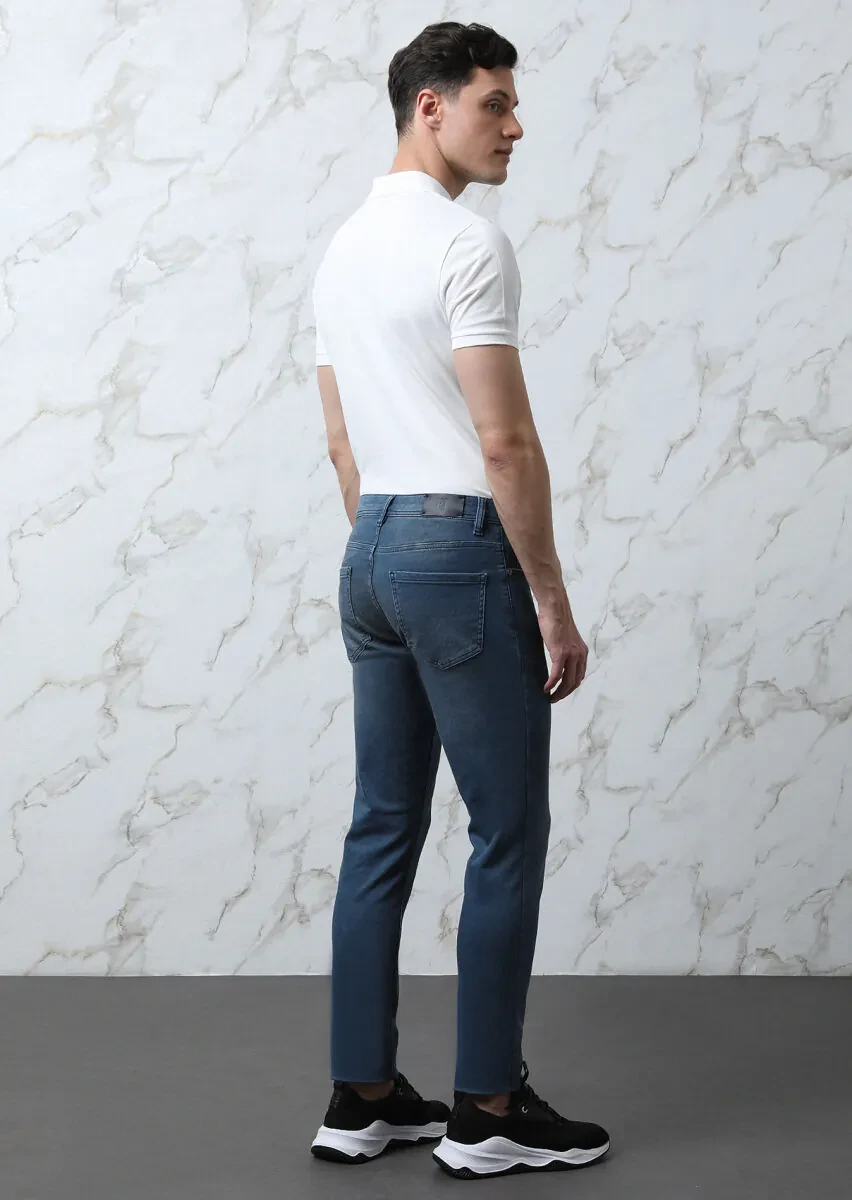 İndigo Düz Slim Fit Denim Pamuk Karışımlı Pantolon - 5