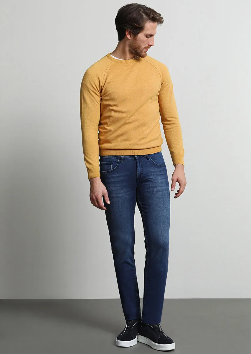 İndigo Düz Slim Fit Denim Pamuk Karışımlı Pantolon - 1