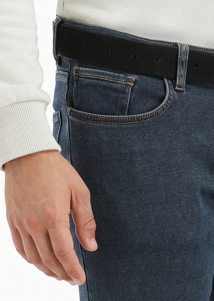 İndigo Düz Slim Fit Denim Pamuk Karışımlı Pantolon - 3