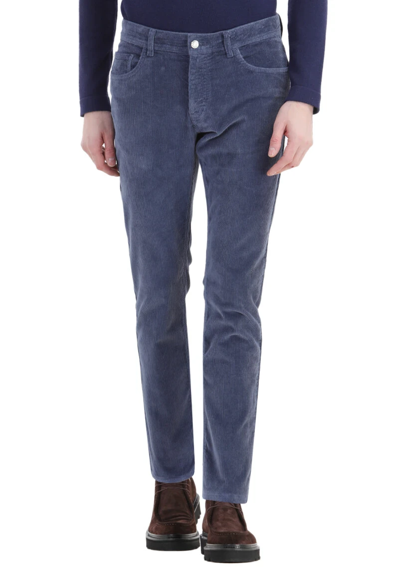 İndigo Fitilli Dokuma Slim Fit Kadife Casual Pamuk Karışımlı Pantolon 