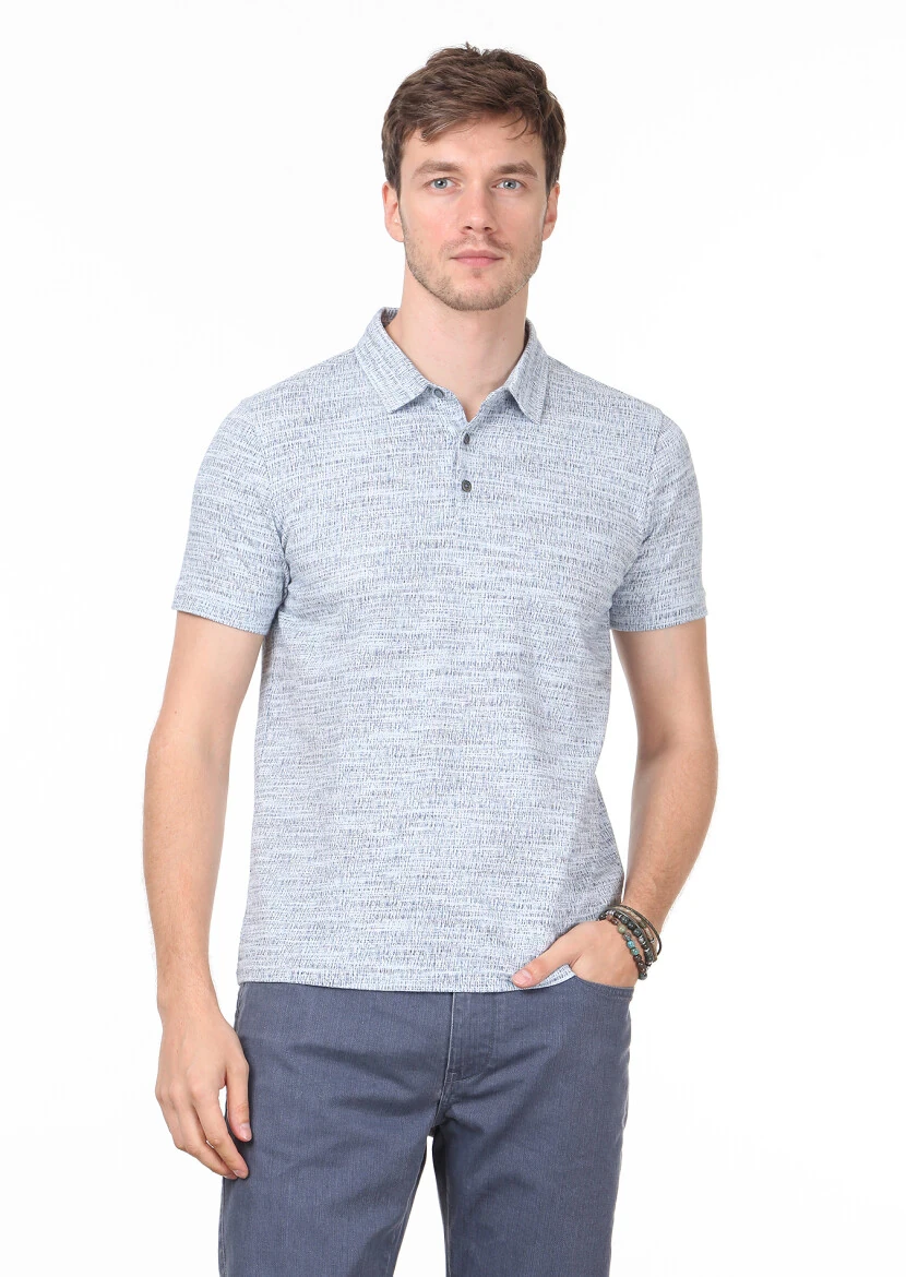 İndigo Jakarlı Polo Yaka %100 Pamuk T-Shirt - 3