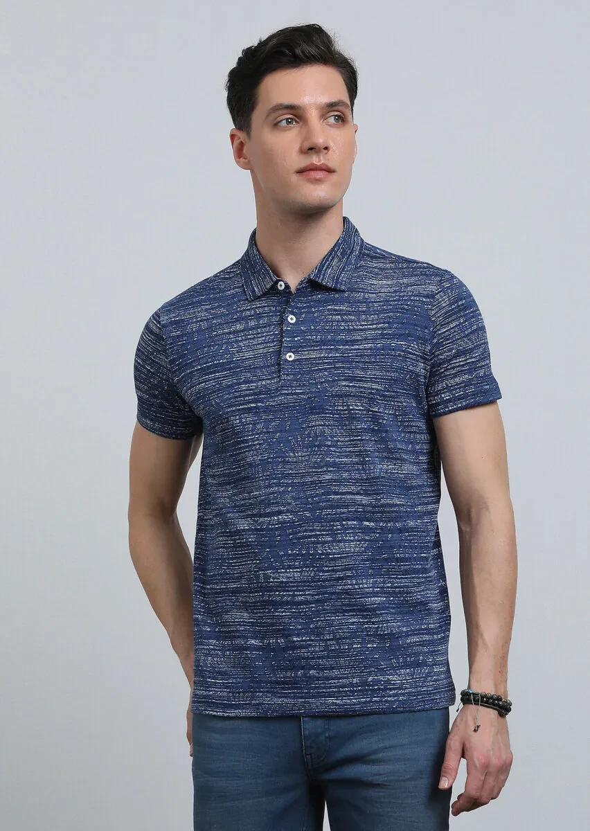 İndigo Jakarlı Polo Yaka %100 Pamuk T-Shirt - 2