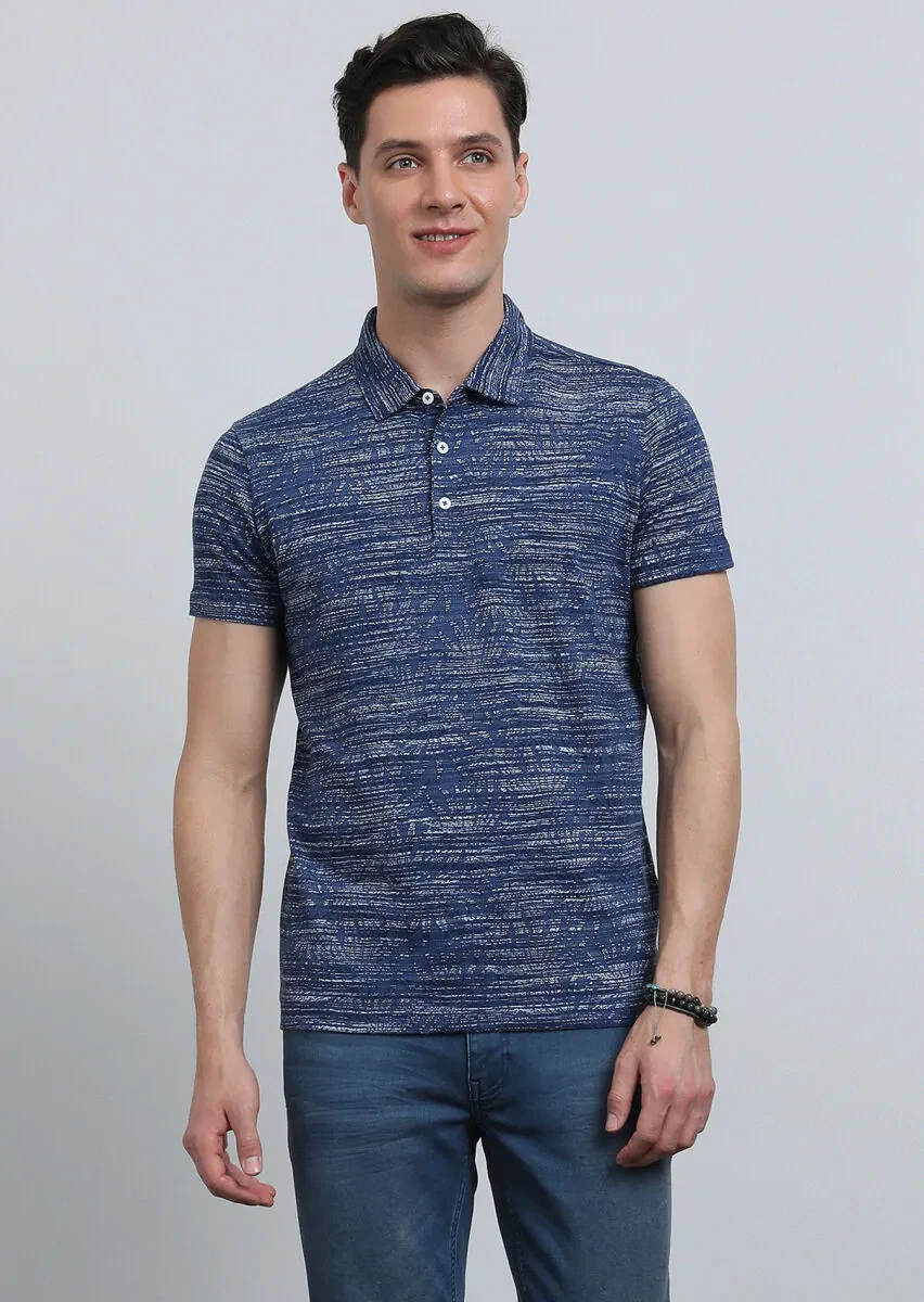 İndigo Jakarlı Polo Yaka %100 Pamuk T-Shirt - 4