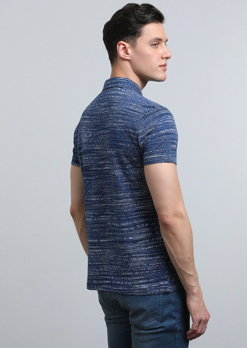 İndigo Jakarlı Polo Yaka %100 Pamuk T-Shirt - 5