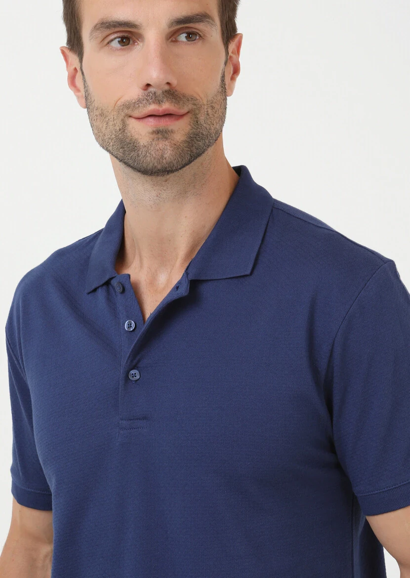 İndigo Jakarlı Polo Yaka %100 Pamuk T-Shirt 