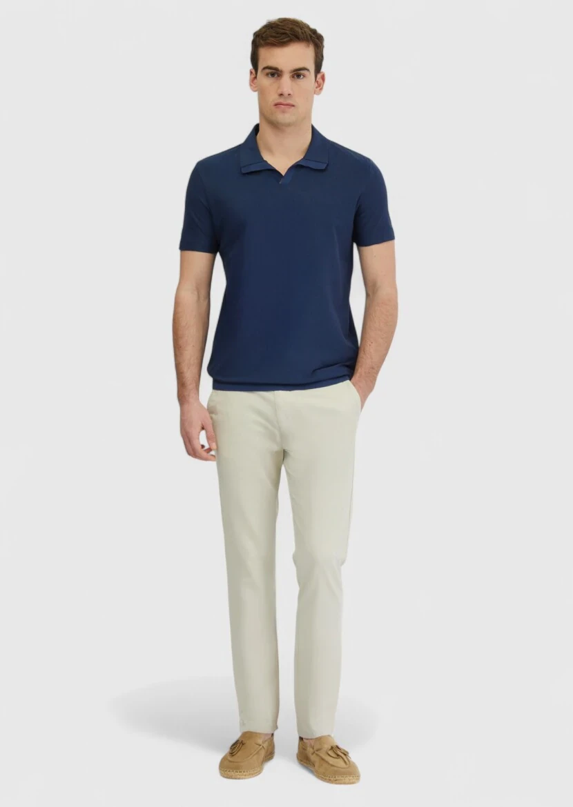 İndigo Jakarlı Polo Yaka %100 Pamuk T-Shirt - RAMSEY