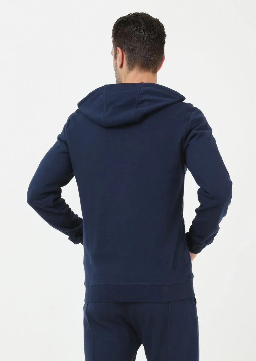 İndigo Kapüşonlu Jakarlı Sweatshırt - 5