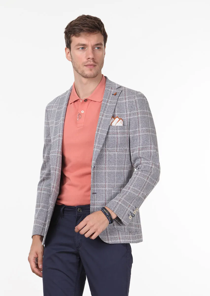 İndigo Kareli Shirt Shoulder Slim Fit Pamuk Karışımlı Ceket - 1