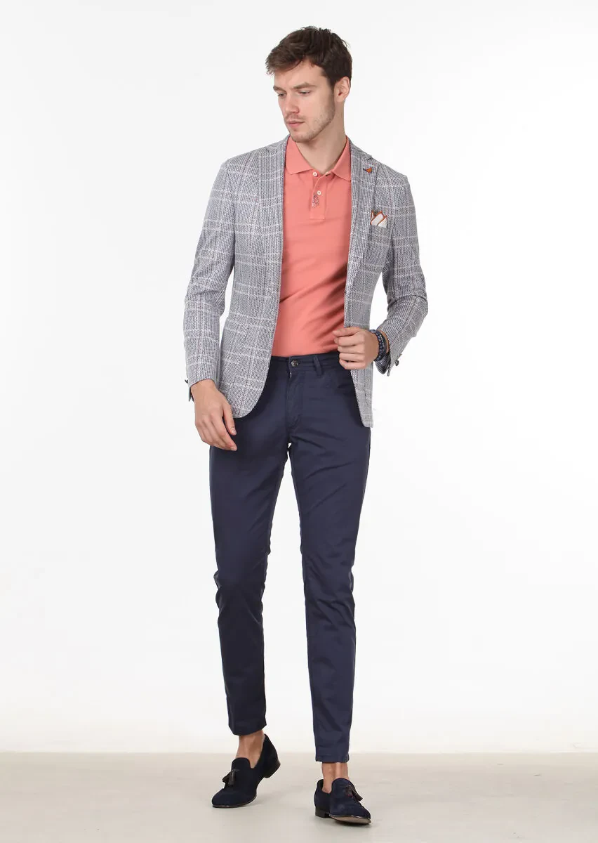 İndigo Kareli Shirt Shoulder Slim Fit Pamuk Karışımlı Ceket - 3