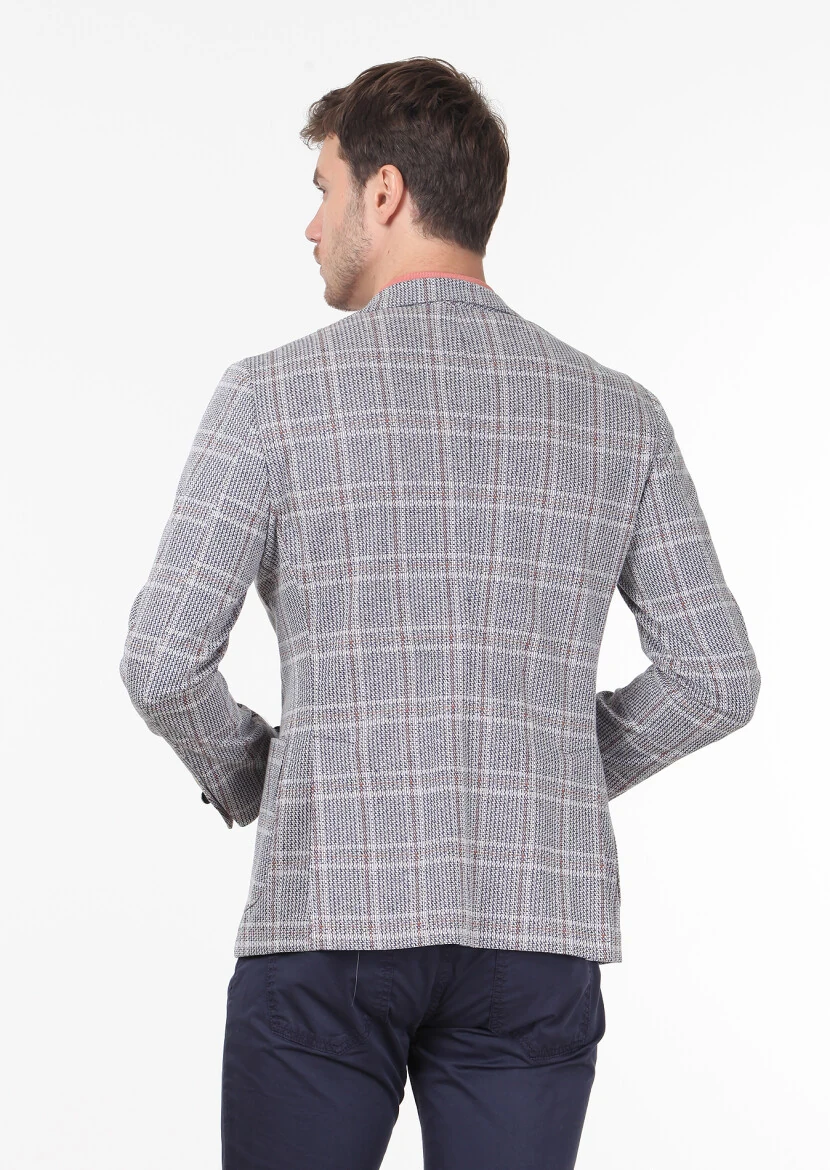 İndigo Kareli Shirt Shoulder Slim Fit Pamuk Karışımlı Ceket - 4