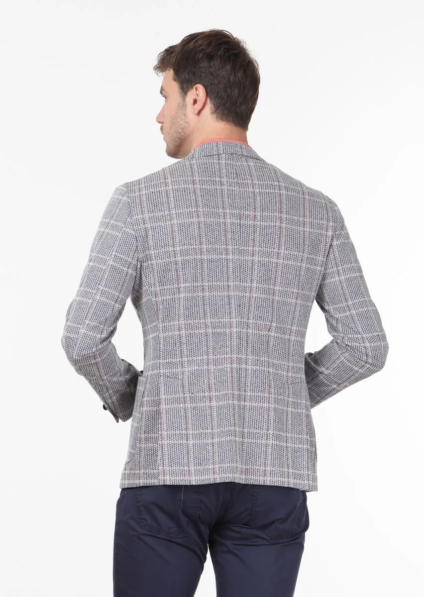 İndigo Kareli Shirt Shoulder Slim Fit Pamuk Karışımlı Ceket - 4