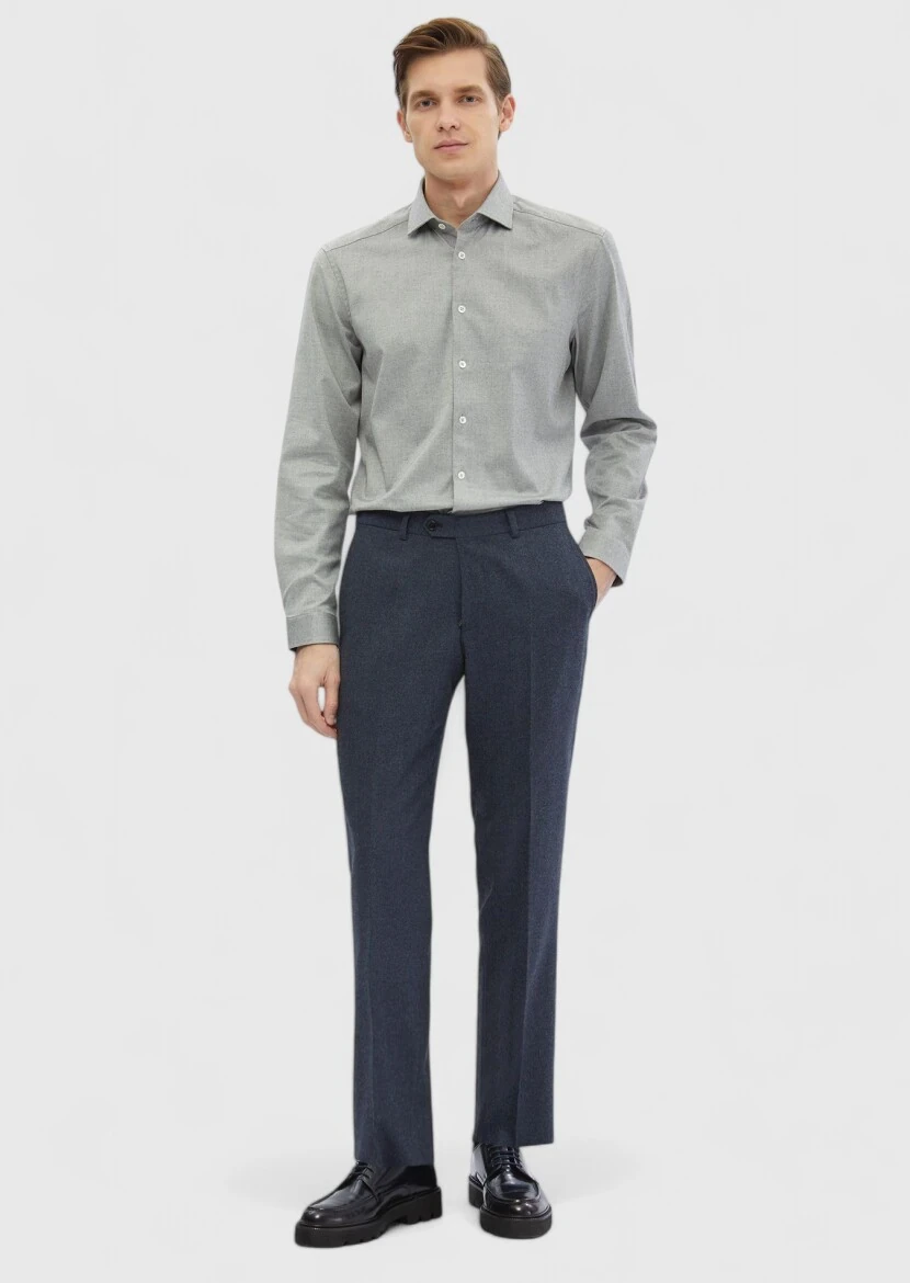 Indigo Material Regular Fit Classical 100% Wool Trousers - 1