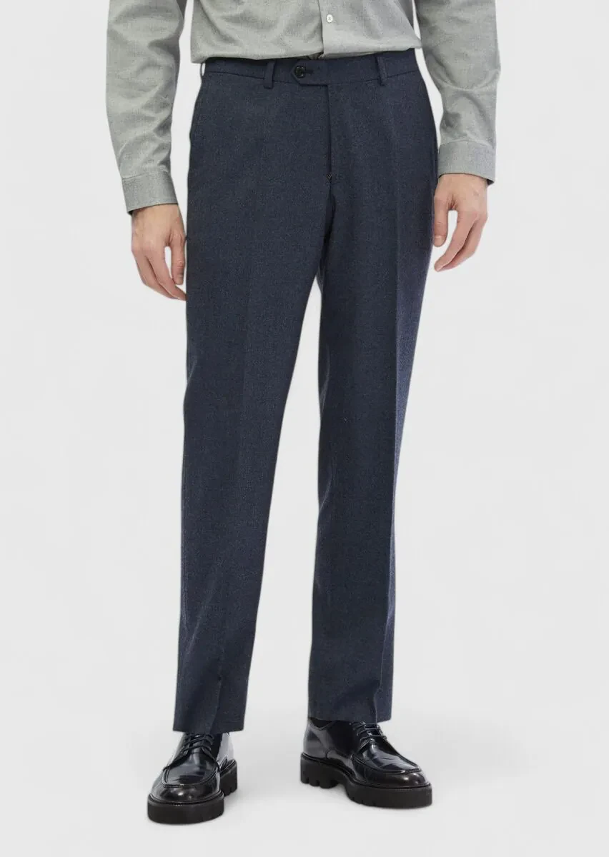 Indigo Material Regular Fit Classical 100% Wool Trousers - 2