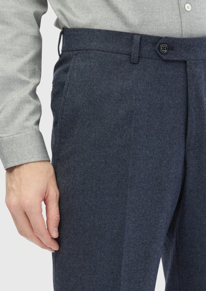 Indigo Material Regular Fit Classical 100% Wool Trousers - 3