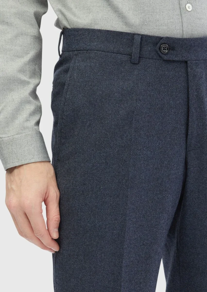 Indigo Material Regular Fit Classical 100% Wool Trousers - 3