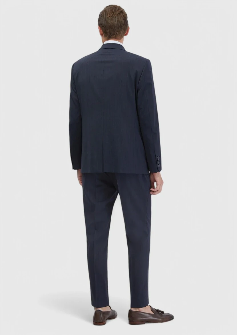 İndigo Mikro Modern Fit Yün Karışımlı Takım Elbise - 6